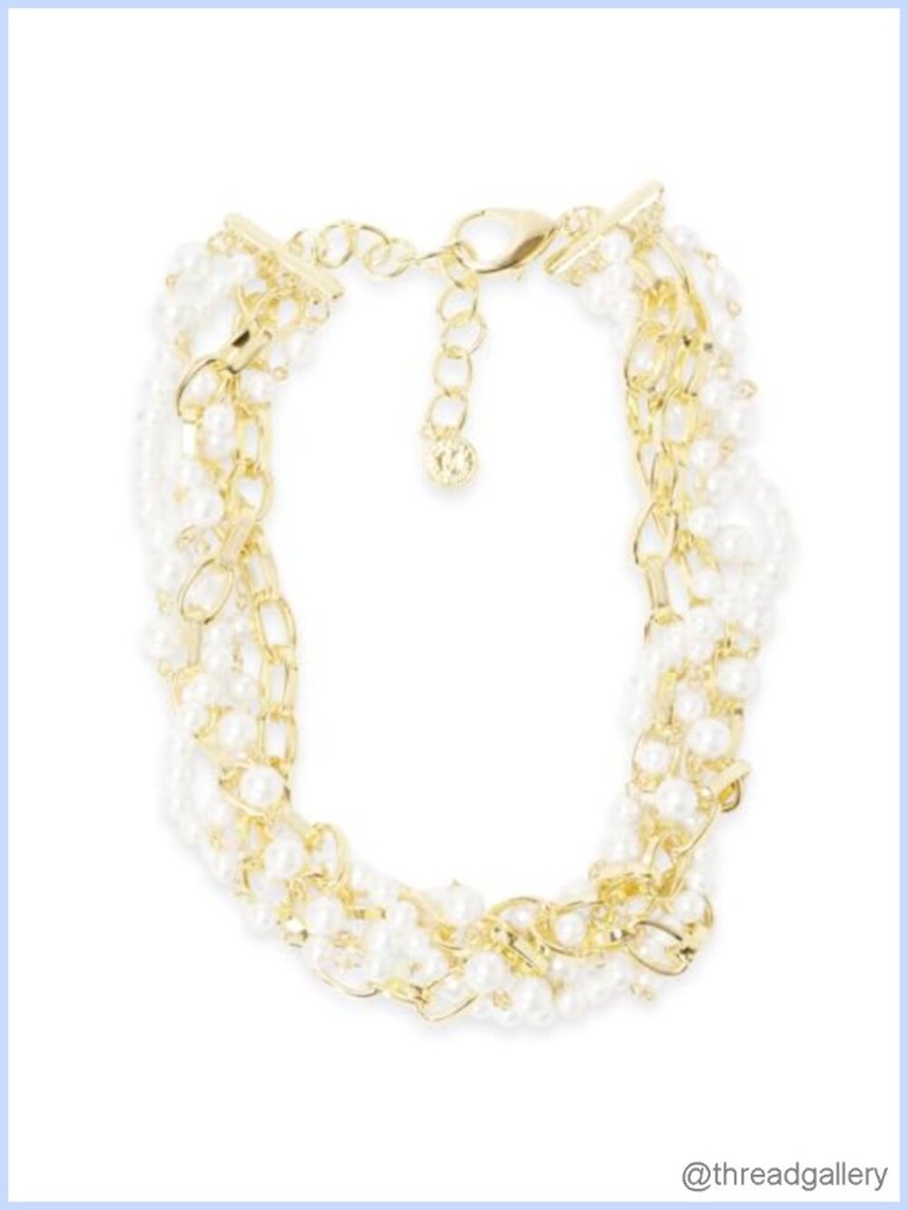 Five Strand Pearl & Chain Twisted Necklace in Gold Plated Brass 17 Inch